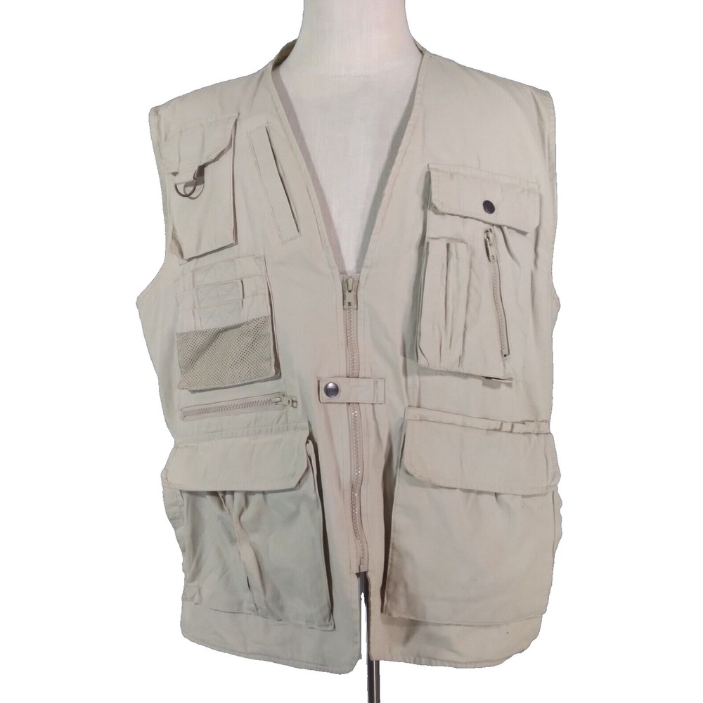 Foxfire Vest Men XL Beige Photographer Fishing Outdoor Utility Multi-Pocket